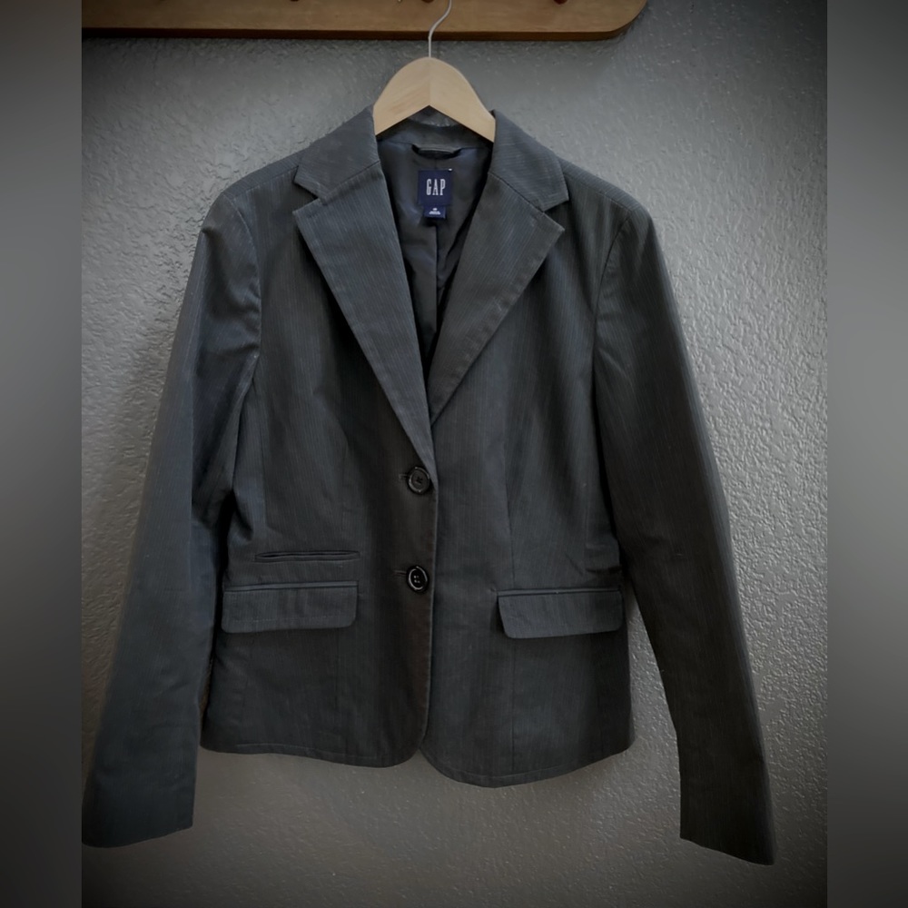 🩶GAP || Gray Tailored Suit Jacket/Blazer stretch-fit, EUC 98% Cotton shell